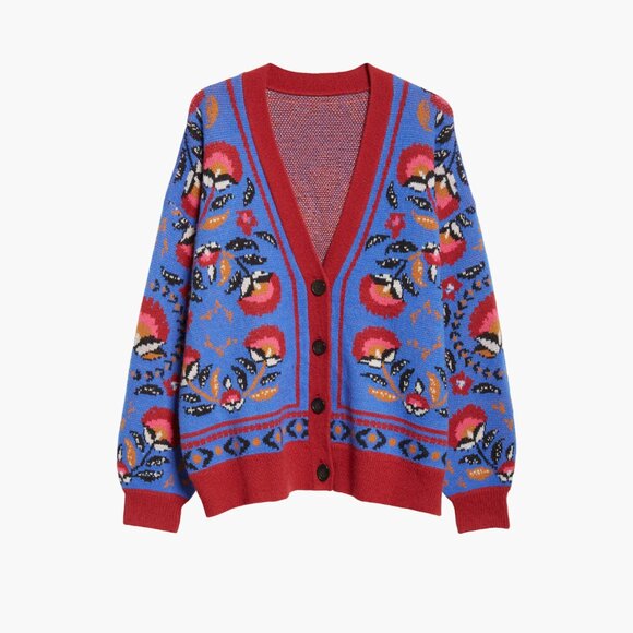 FARM RIO Palms Paradise Cardigan, Blue/Red, Size L, NWT 🇧🇷 - Picture 6 of 13